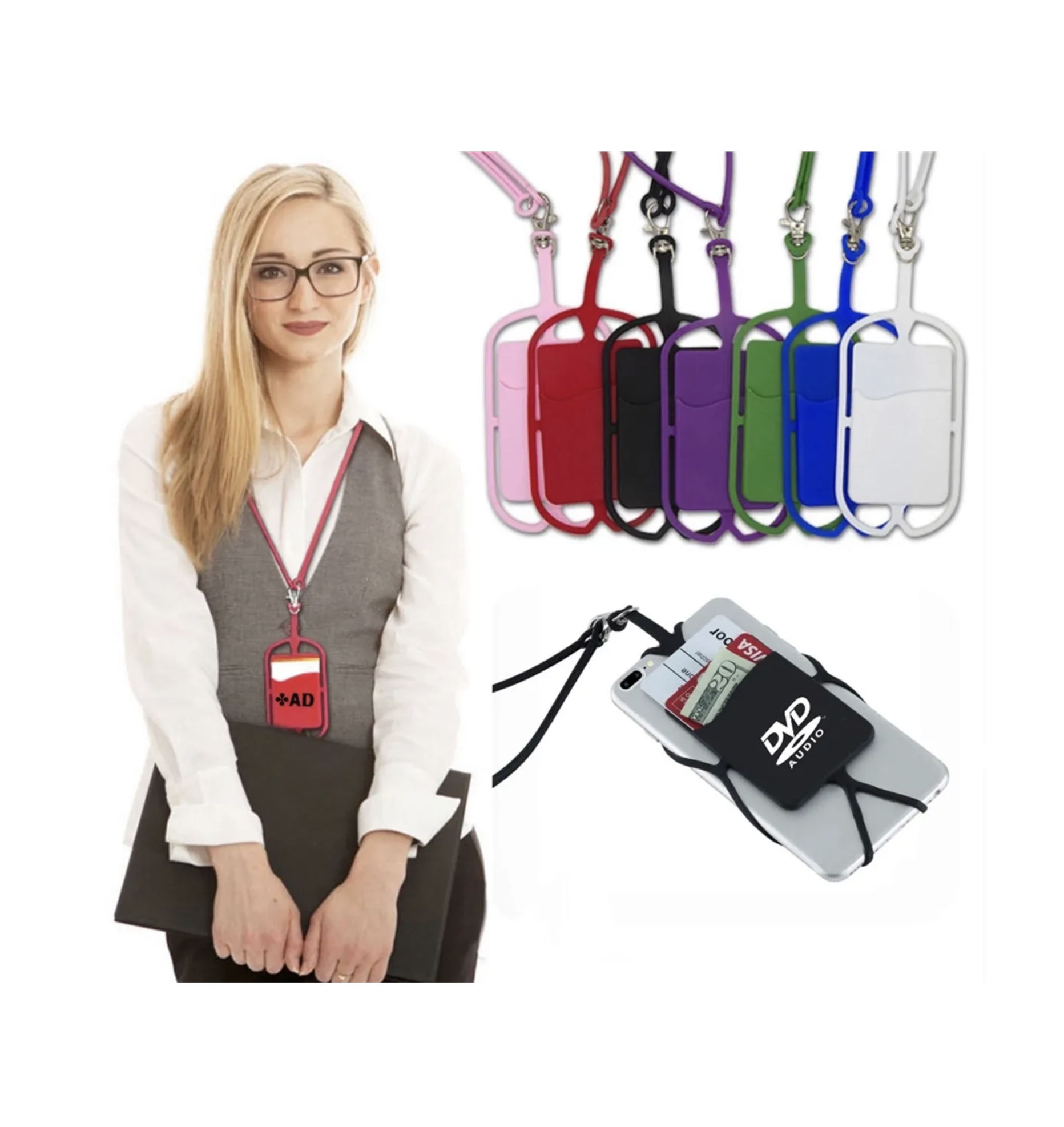 Silicone Neck Lanyard Phone Holder With Card Pocket